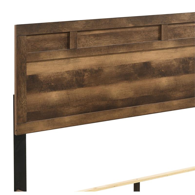 ACME Morales Wooden Eastern King Bed with Panel Headboard in Rustic Oak
