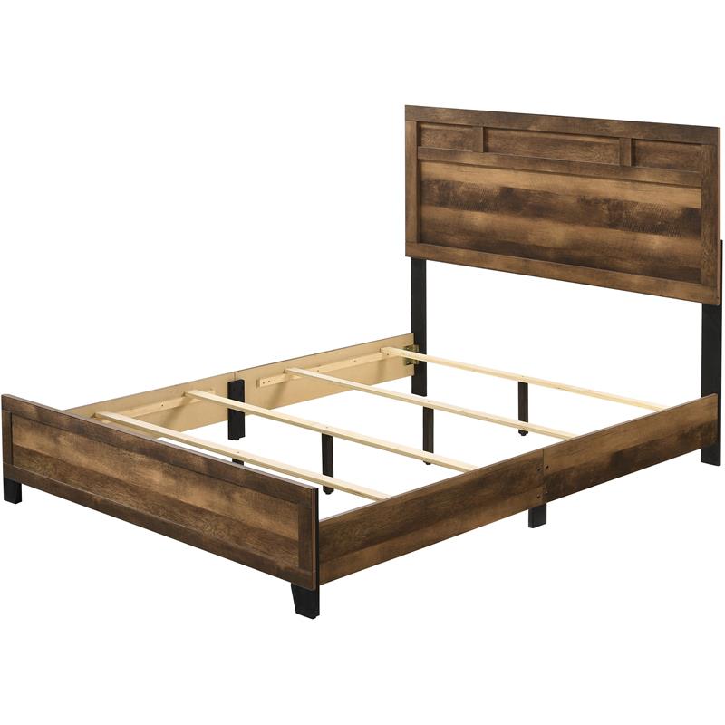 ACME Morales Wooden Eastern King Bed with Panel Headboard in Rustic Oak