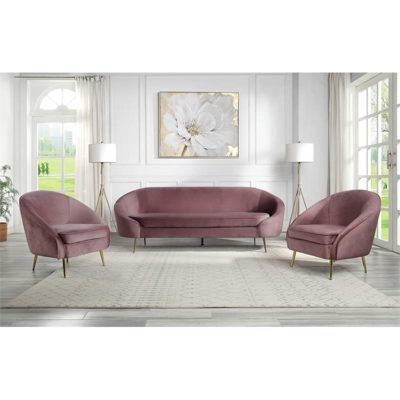 ACME Abey Velvet Upholstery Sofa with Tight Back and Seat Cushion in Pink