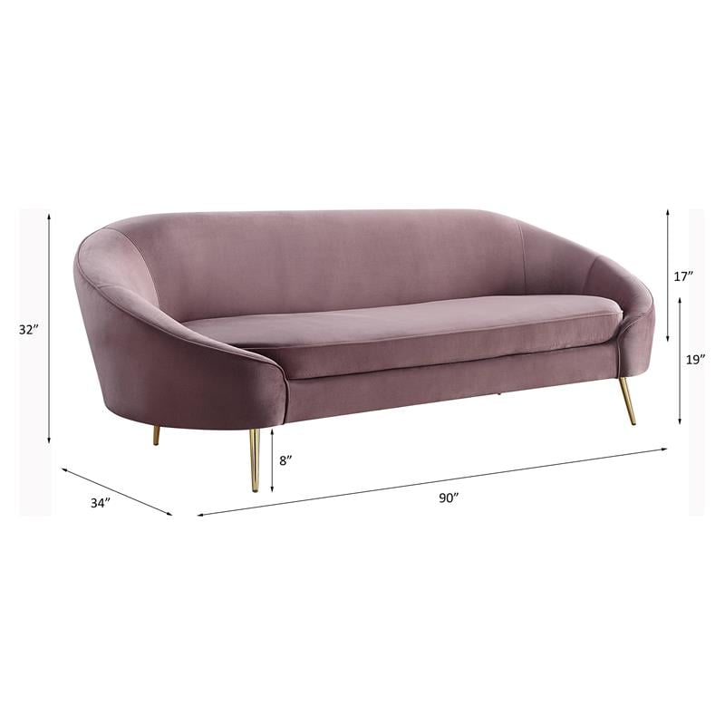 ACME Abey Velvet Upholstery Sofa with Tight Back and Seat Cushion in Pink