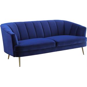 acme eivor tufted velvet upholstery sofa with recessed arm in blue