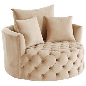 ACME Zunyas Tufted Velvet Upholstery Accent Chair with Swivel Seat in Beige