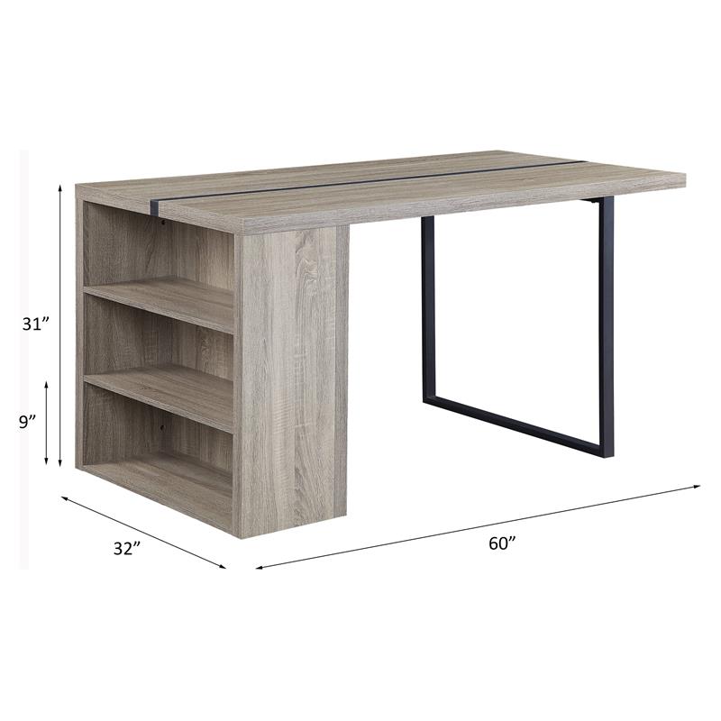 ACME Patwin Wooden Dining Table with Storage Base in Gray Oak and Black
