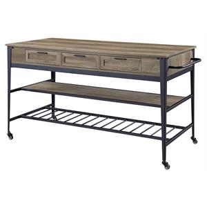acme macaria wooden kitchen island with 3 drawers in rustic oak and black