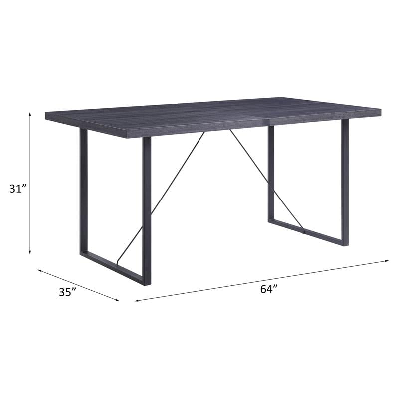 ACME Nakula Wooden Top Dinning Table with Sled Base in Gray Oak and Black