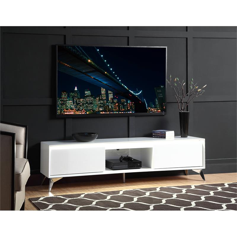 ACME Raceloma Wooden 2-Drawer TV Stand with LED Lighting in White and Chrome
