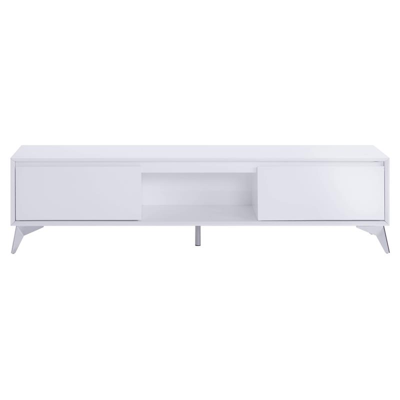 ACME Raceloma Wooden 2-Drawer TV Stand with LED Lighting in White and Chrome