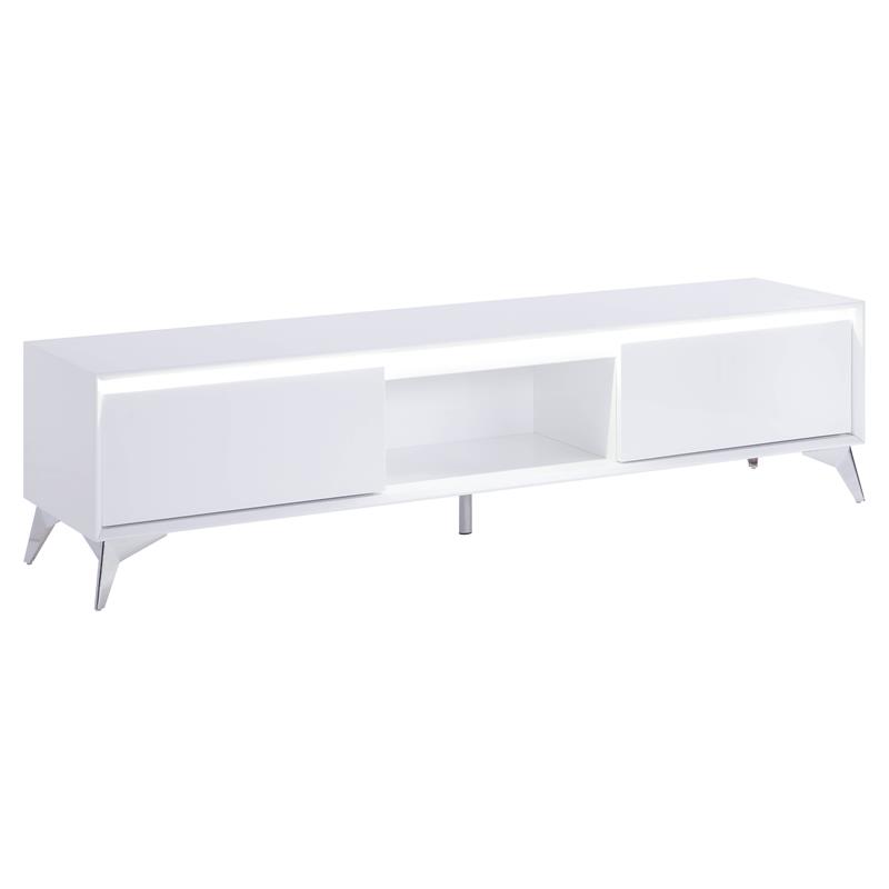 ACME Raceloma Wooden 2-Drawer TV Stand with LED Lighting in White and Chrome