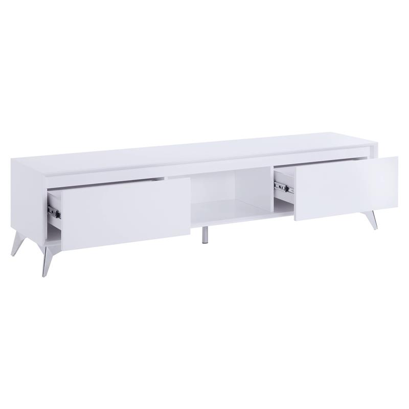 ACME Raceloma Wooden 2-Drawer TV Stand with LED Lighting in White and Chrome