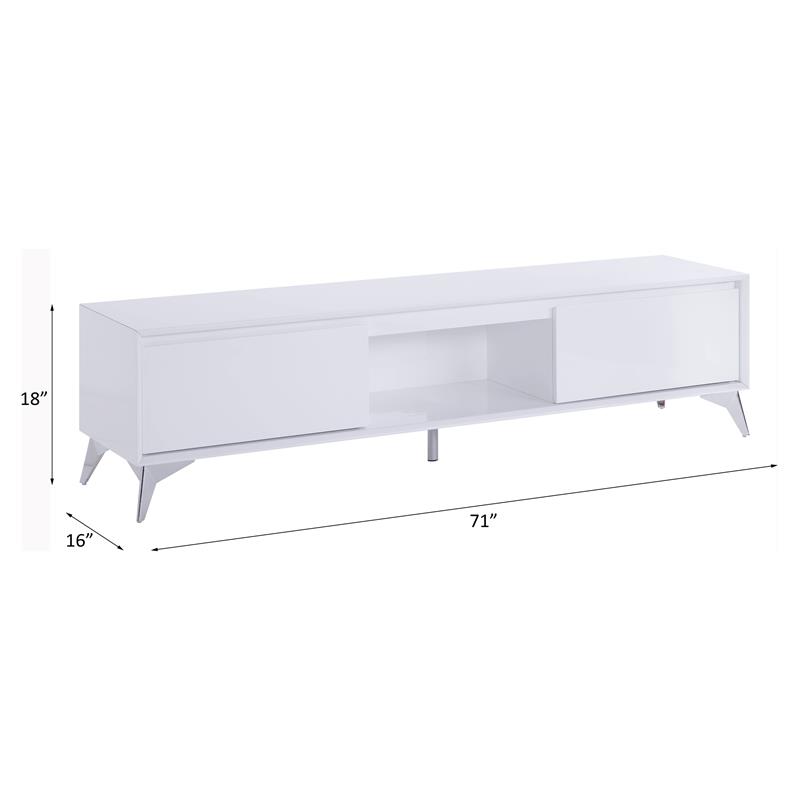 ACME Raceloma Wooden 2-Drawer TV Stand with LED Lighting in White and Chrome