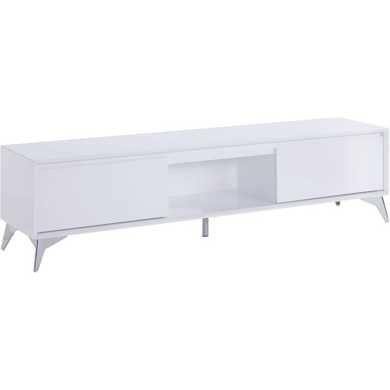 ACME Raceloma Wooden 2-Drawer TV Stand with LED Lighting in White and Chrome