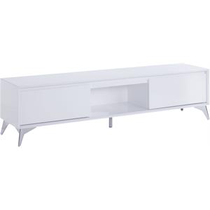 acme raceloma wooden 2-drawer tv stand with led lighting in white and chrome