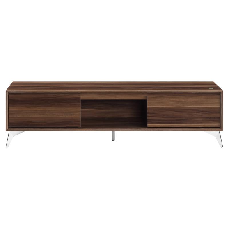 ACME Raceloma Wooden 2-Drawer TV Stand with LED Lighting in Walnut and Chrome