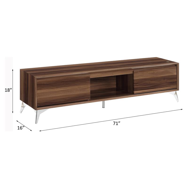 ACME Raceloma Wooden 2-Drawer TV Stand with LED Lighting in Walnut and Chrome