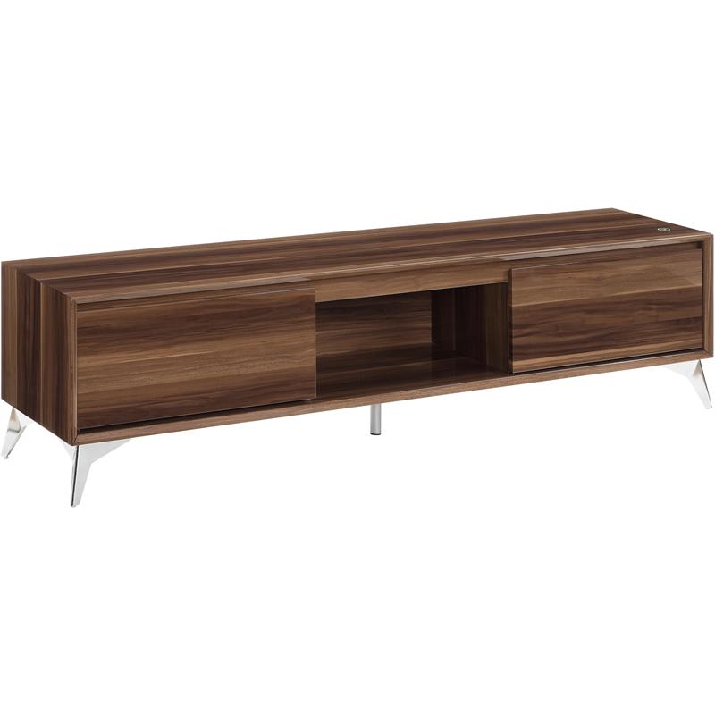 ACME Raceloma Wooden 2-Drawer TV Stand with LED Lighting in Walnut and Chrome
