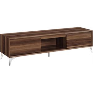 acme raceloma wooden 2-drawer tv stand with led lighting in walnut and chrome