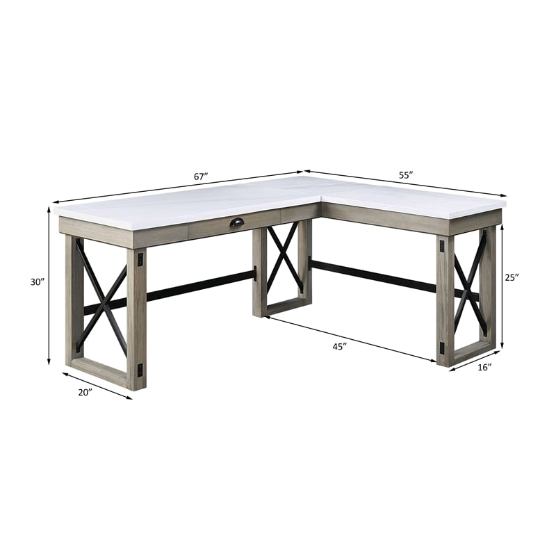 ACME Talmar Writing Desk with Lift Top in Marble Top & Rustic Oak Finish