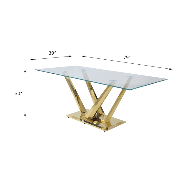 acme barnard dining table in clear glass and mirrored gold