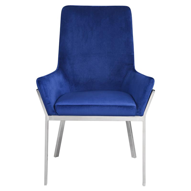ACME Cambrie Velvet Upholstery Side Chair in Blue and Mirrored Silver (Set of 2)