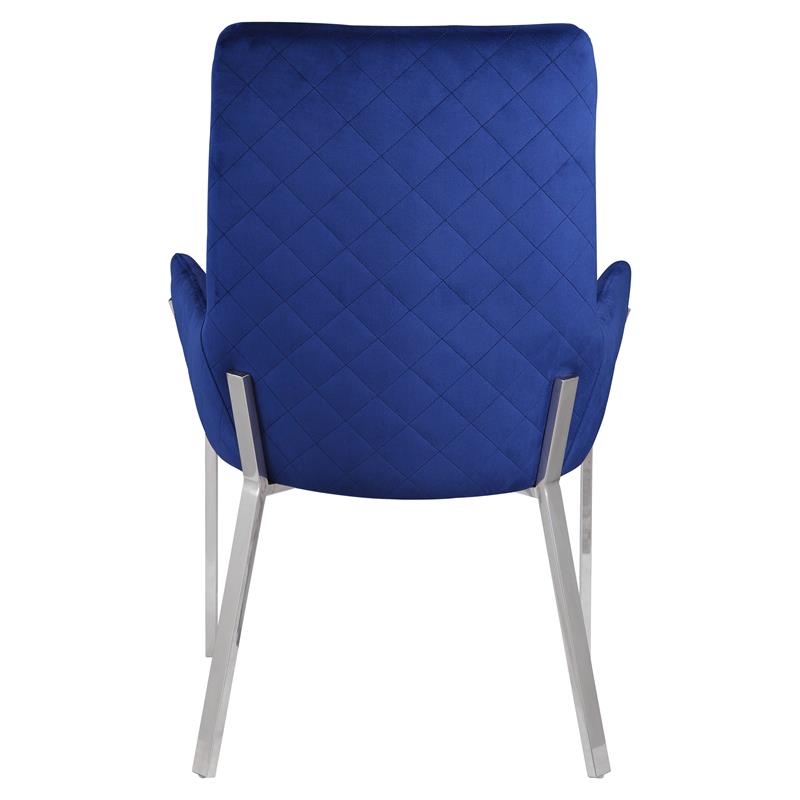 ACME Cambrie Velvet Upholstery Side Chair in Blue and Mirrored Silver (Set of 2)