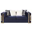 ACME Virrux Velvet Upholstered Loveseat with 4 Pillows in Blue and Gold