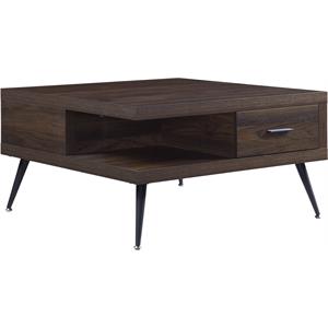acme harel wooden coffee table with storage drawer and metal legs in walnut