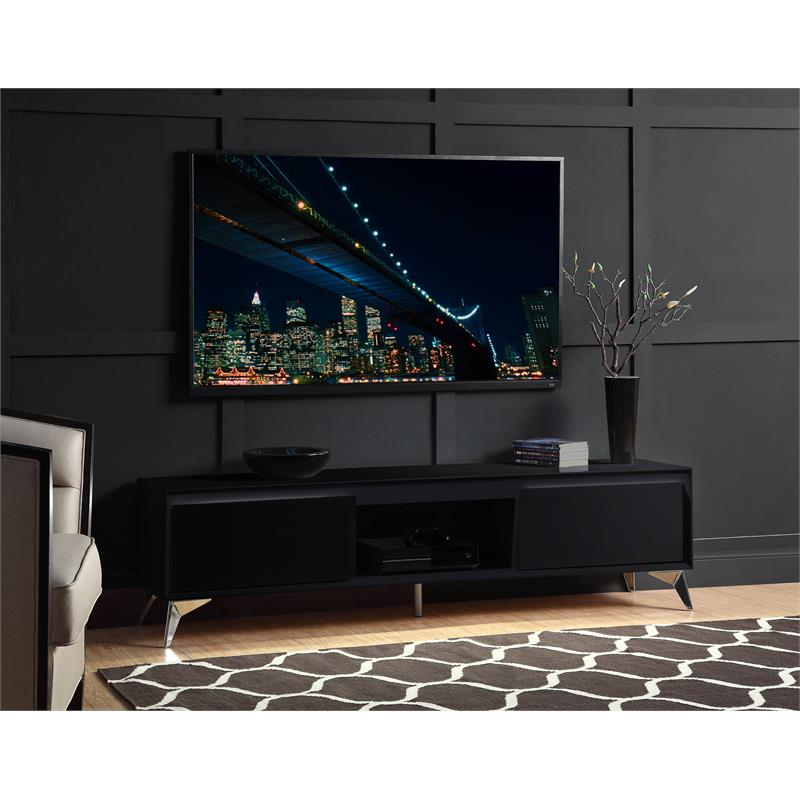 ACME Raceloma Wooden 2-Drawer TV Stand with LED Lighting in Black and Chrome