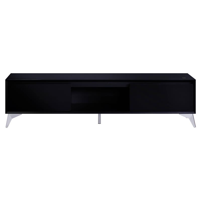 ACME Raceloma Wooden 2-Drawer TV Stand with LED Lighting in Black and Chrome