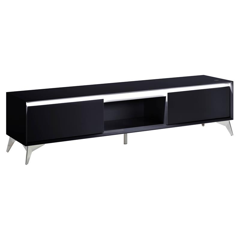 ACME Raceloma Wooden 2-Drawer TV Stand with LED Lighting in Black and Chrome