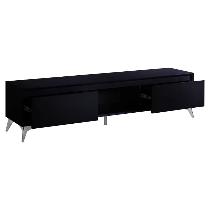 ACME Raceloma Wooden 2-Drawer TV Stand with LED Lighting in Black and Chrome
