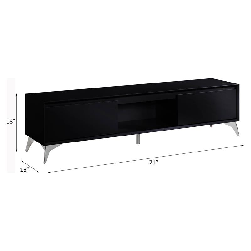 ACME Raceloma Wooden 2-Drawer TV Stand with LED Lighting in Black and Chrome