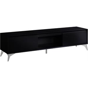 acme raceloma wooden 2-drawer tv stand with led lighting in black and chrome