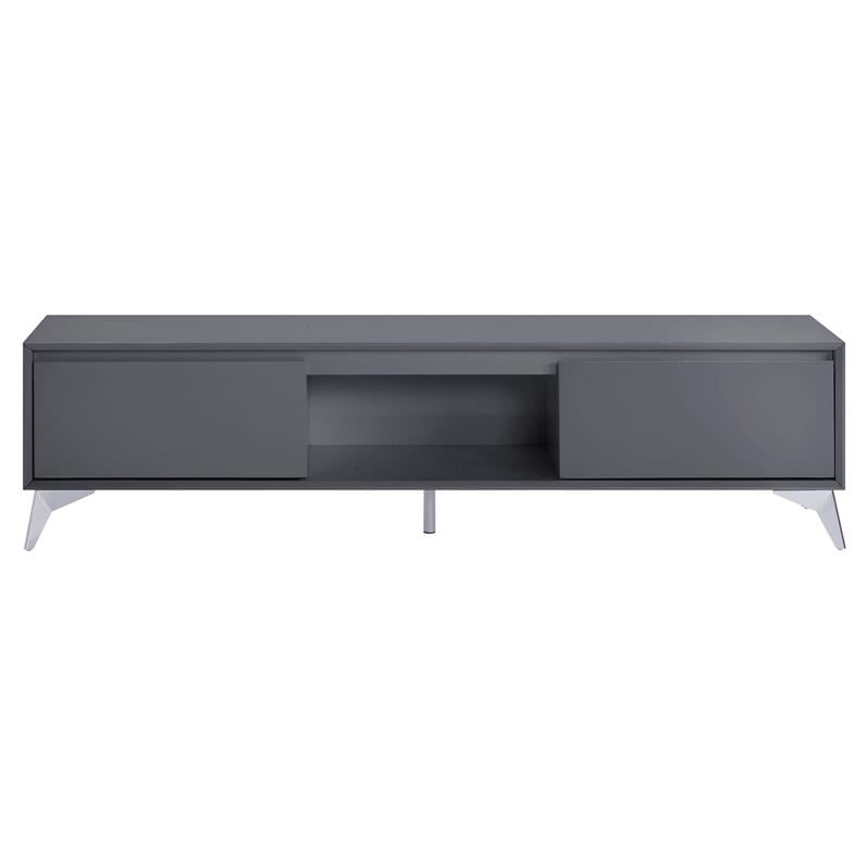 ACME Raceloma Wooden 2-Drawer TV Stand with LED Lighting in Gray and Chrome