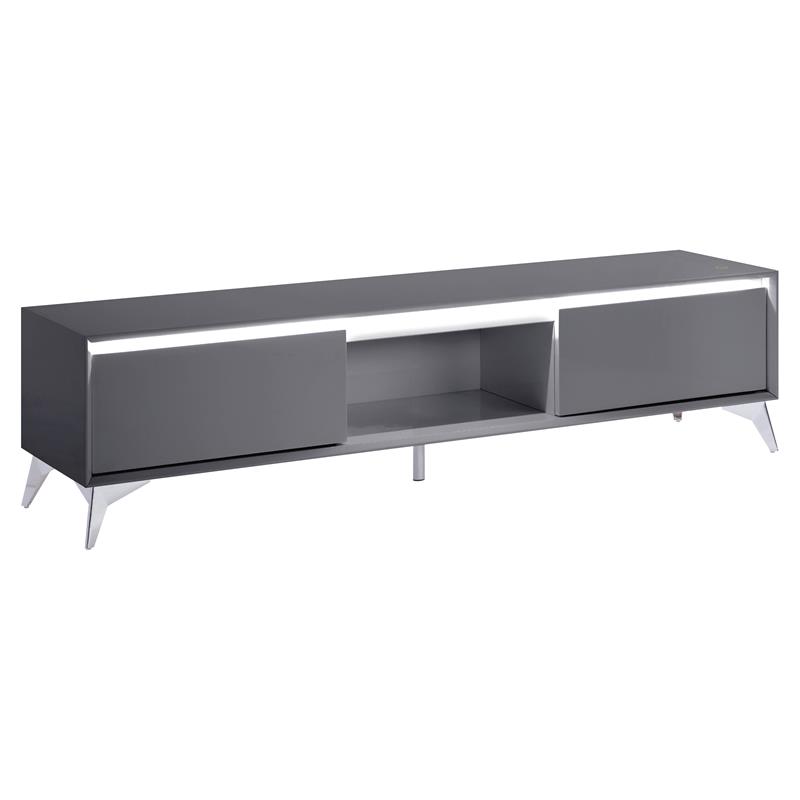 ACME Raceloma Wooden 2-Drawer TV Stand with LED Lighting in Gray and Chrome