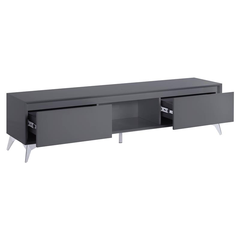 ACME Raceloma Wooden 2-Drawer TV Stand with LED Lighting in Gray and Chrome