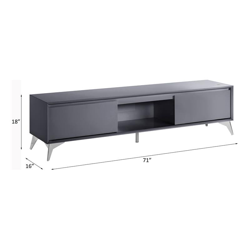 ACME Raceloma Wooden 2-Drawer TV Stand with LED Lighting in Gray and Chrome