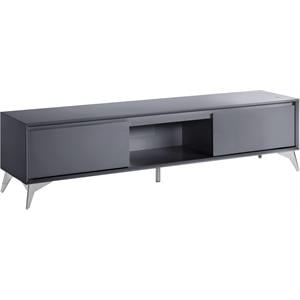 acme raceloma wooden 2-drawer tv stand with led lighting in gray and chrome