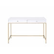 ACME Ottey Vanity Desk Set in White High Gloss & Gold Finish