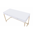 ACME Ottey Vanity Desk Set in White High Gloss & Gold Finish