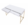 ACME Ottey Vanity Desk Set in White High Gloss & Gold Finish
