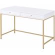 ACME Ottey Vanity Desk Set in White High Gloss & Gold Finish