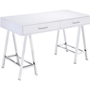 acme coleen vanity desk set in white high gloss & chrome finish