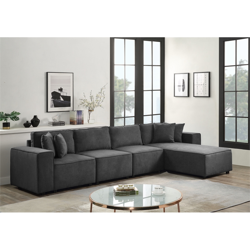 ACME Silvester 5-Piece Rectangular Loose Back Sectional in Gray Fabric