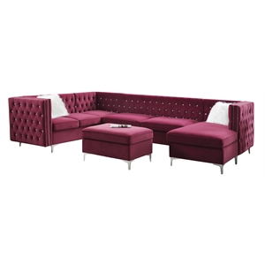 ACME Jaszira Pine Wood and Velvet Upholstered 6-Piece Sectional Sofa in Burgundy