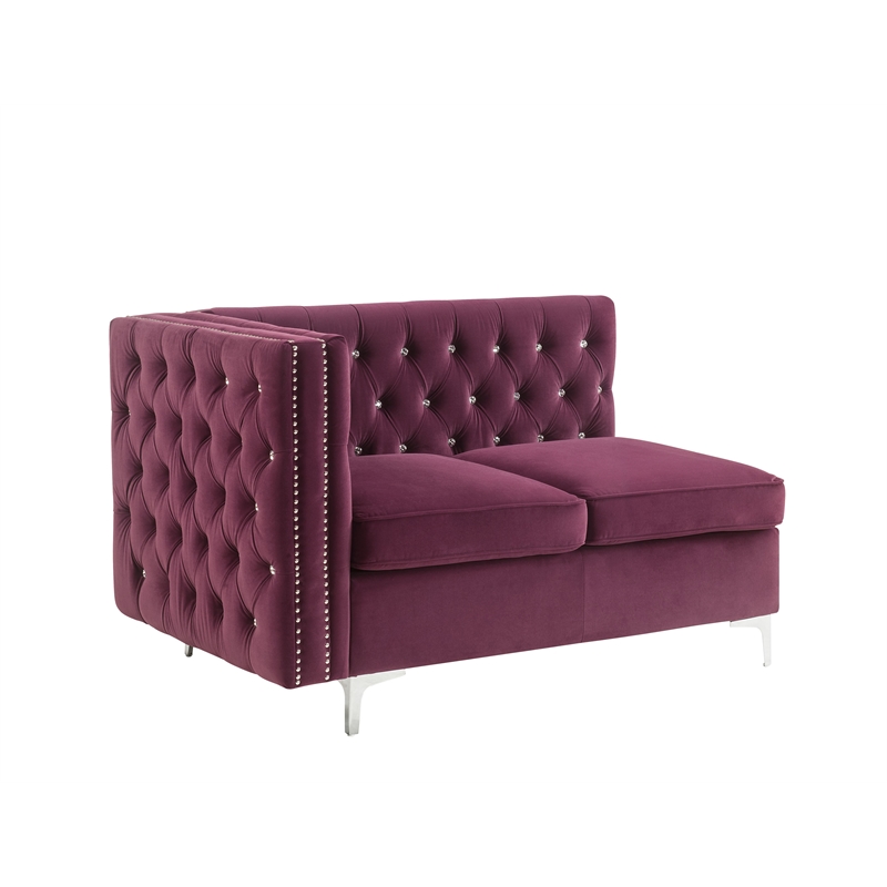 ACME Jaszira Pine Wood and Velvet Upholstered 6-Piece Sectional Sofa in Burgundy