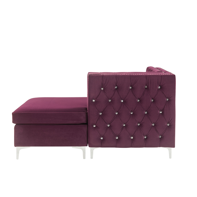 ACME Jaszira Pine Wood and Velvet Upholstered 6-Piece Sectional Sofa in Burgundy