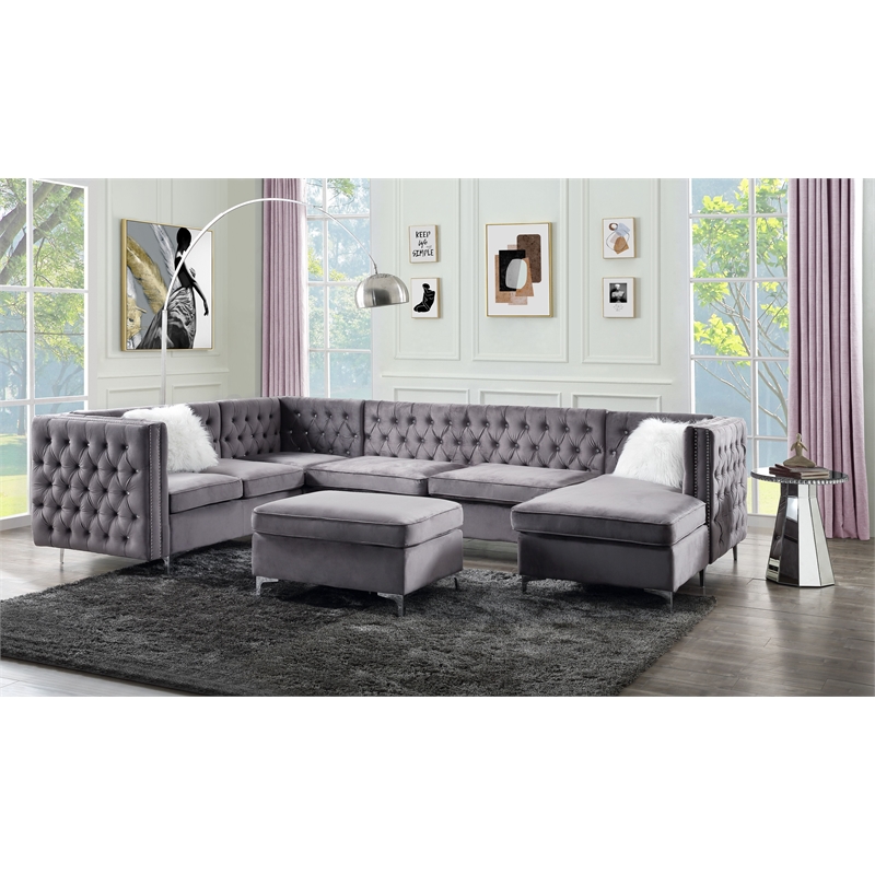 ACME Jaszira Sectional Sofa in Gray Velvet