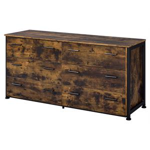 acme juvanth 6 drawers wooden dresser with metal legs in rustic oak and black