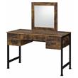 ACME Juvanth Wooden Vanity Desk and Mirror in Rustic Oak and Black