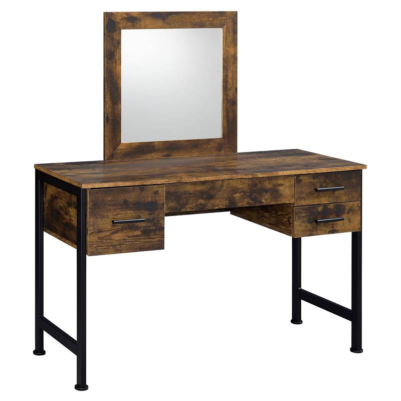 ACME Juvanth Wooden Vanity Desk and Mirror in Rustic Oak and Black